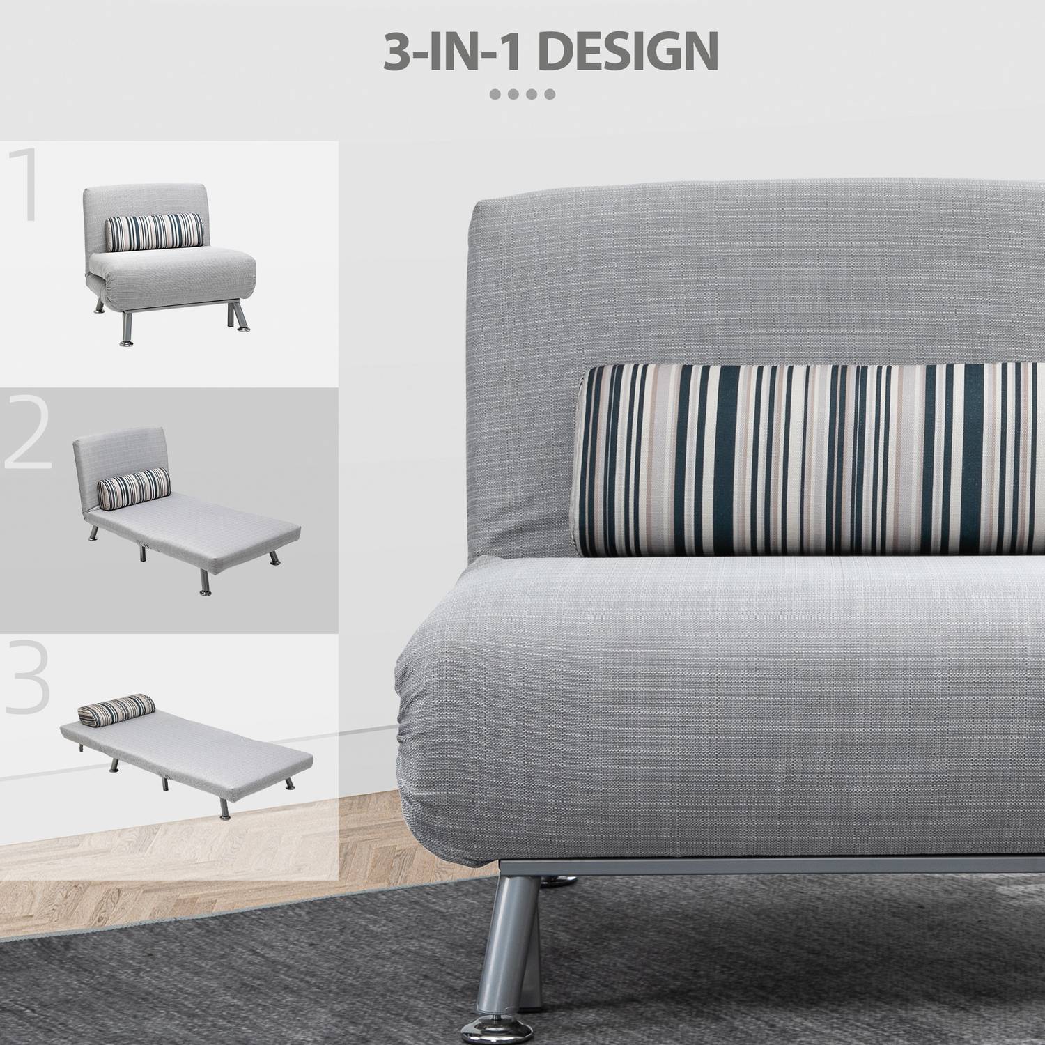 Hopfällbar grå metall bäddsoffa – Kompakt 75 x 70 x 75 cm