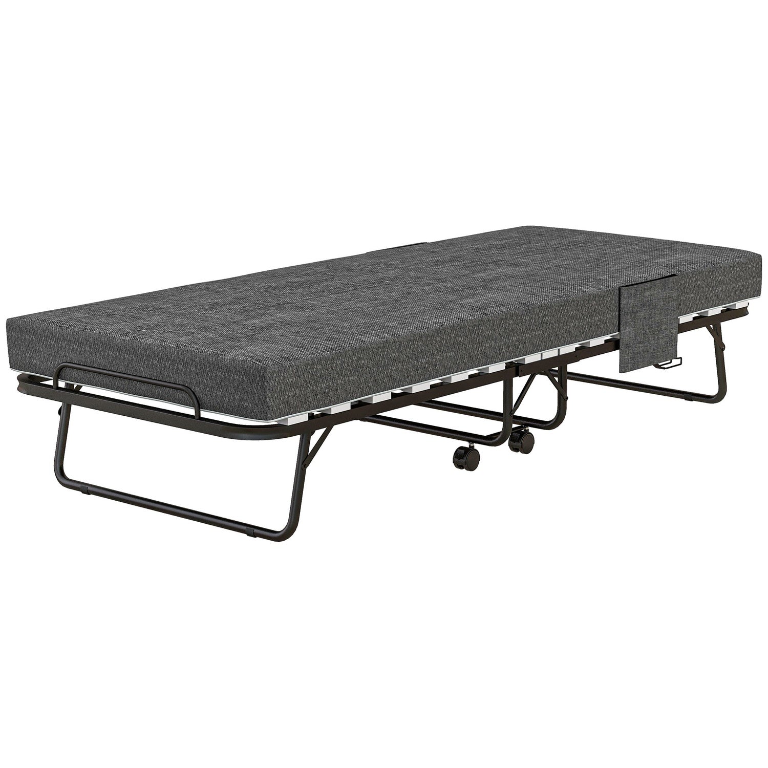 Opklapbaar logeerbed met wielen, 10 cm matras, donkergrijs