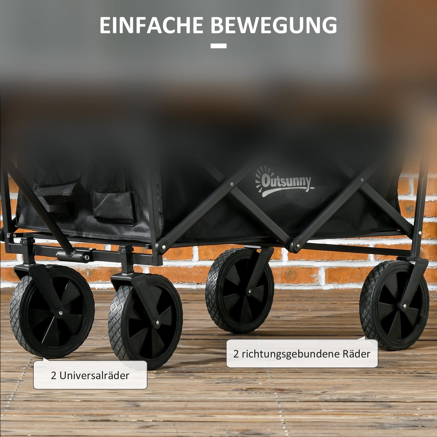 Hopfällbar handkärra med solskydd, 110 kg last, svart