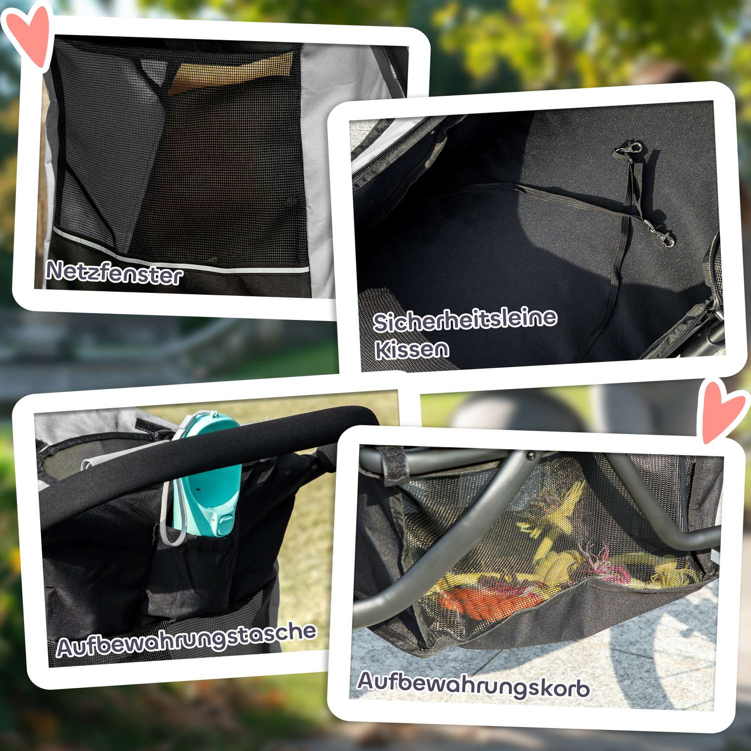 Hopfällbar hund- och kattvagn, 3-hjulig, upp till 10 kg, grå