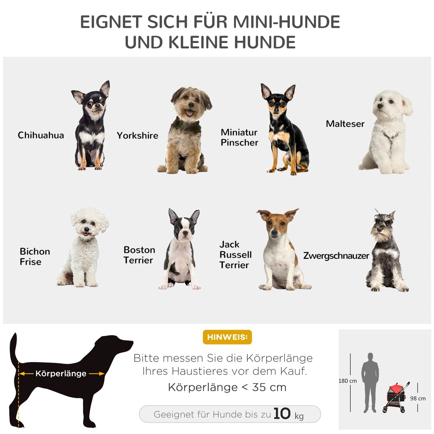 Hopfällbar hundvagn med kudde, nätfönster, Oxford-tyg