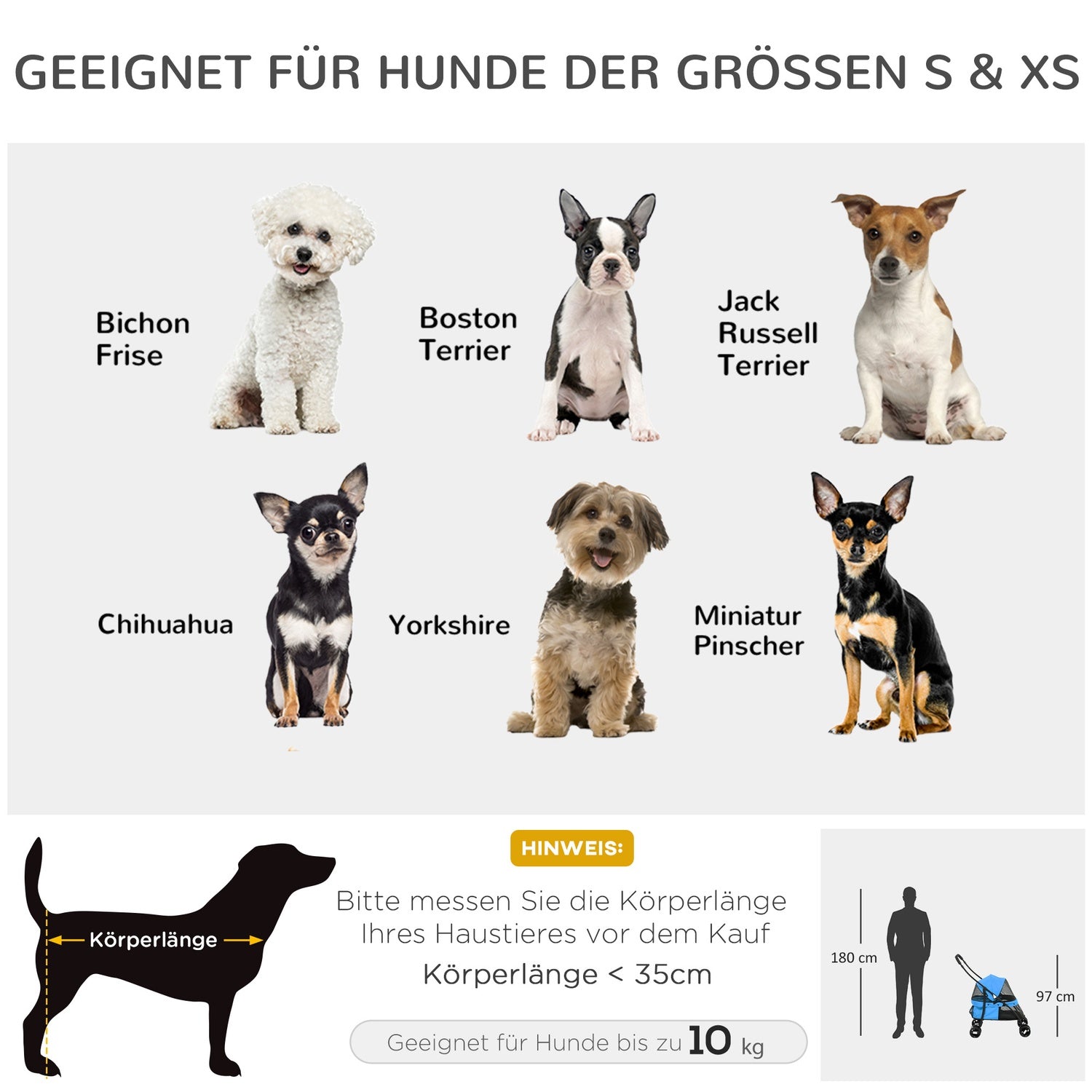 Hopfällbar hundvagn, nätfönster, Oxford blå, säkerhetslinor