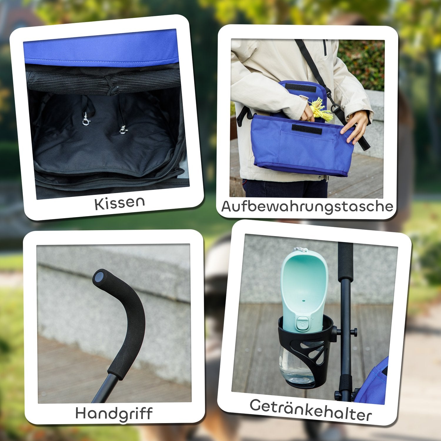 Hopfällbar husdjursvagn för hundar och katter upp till 4 kg, nät och förvaring