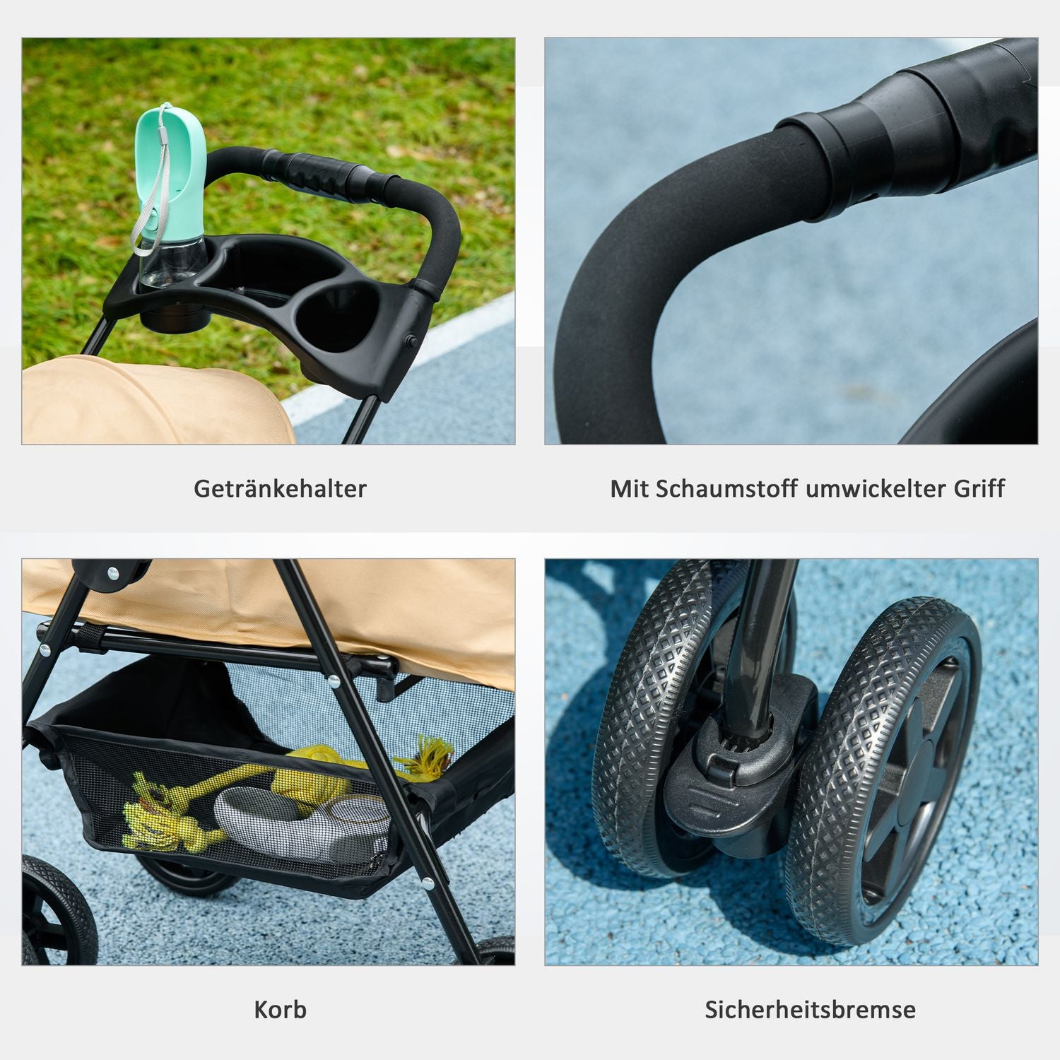 Hopfällbar husdjursvagn för små hundar & katter, Khaki 67x45x96 cm