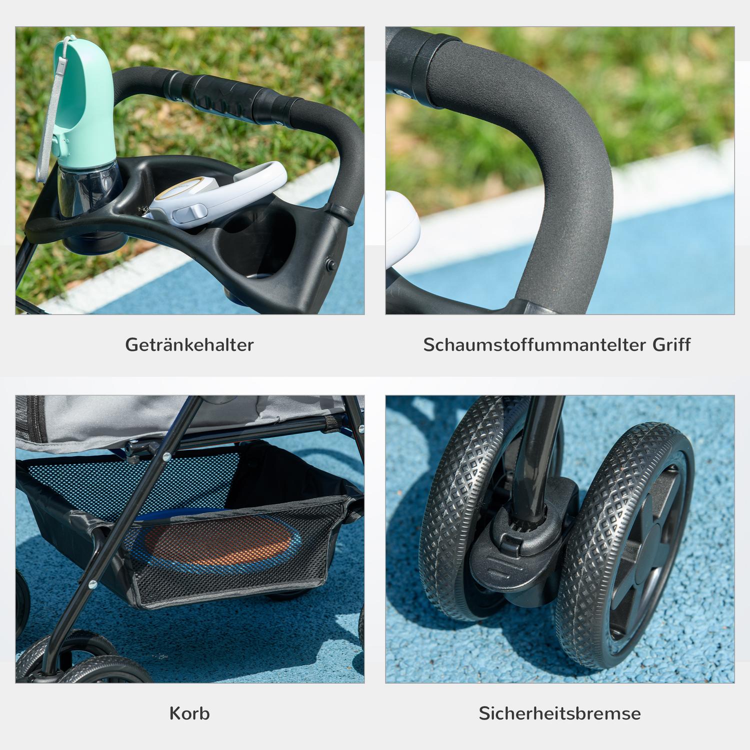 Hopfällbar husdjursvagn för små hundar och katter, Oxford Grey