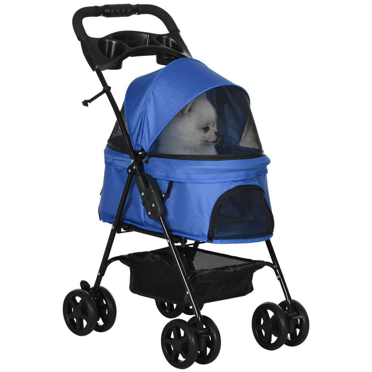 Opvouwbare huisdierbuggy voor kleine honden en en katten, blauw
