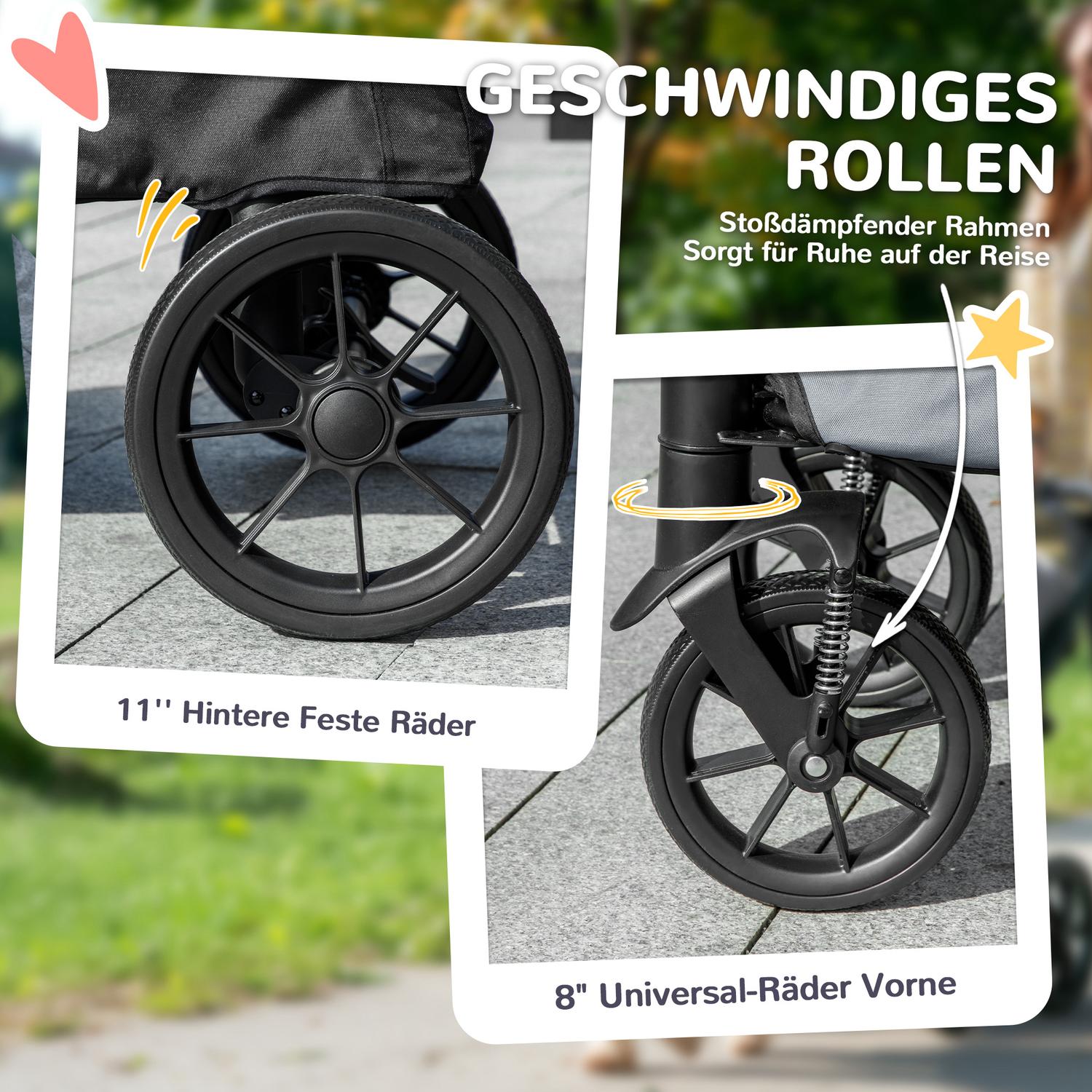 Hopfällbar husdjursvagn för stora hundar och katter, upp till 30 kg