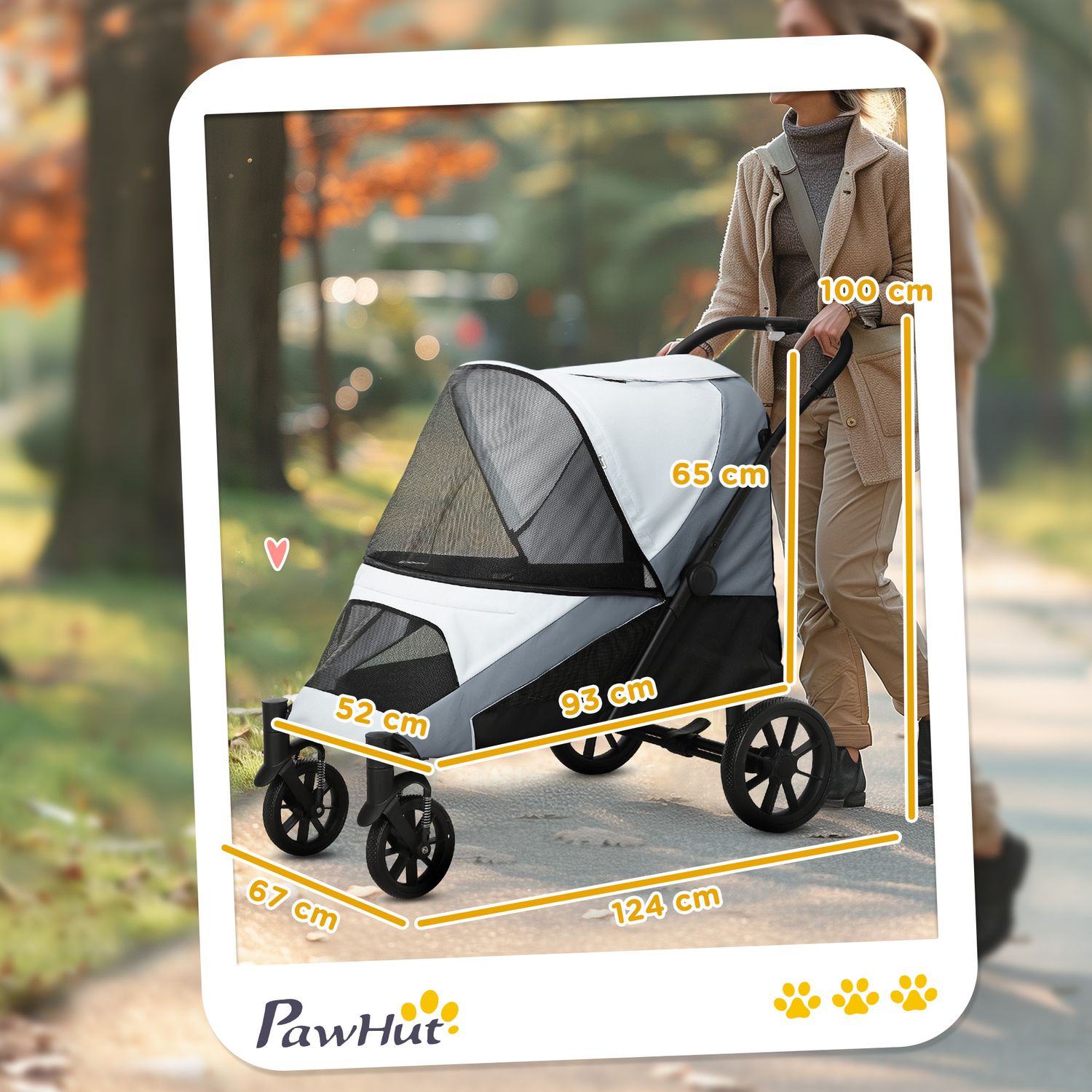 Hopfällbar husdjursvagn för stora hundar och katter, upp till 30 kg