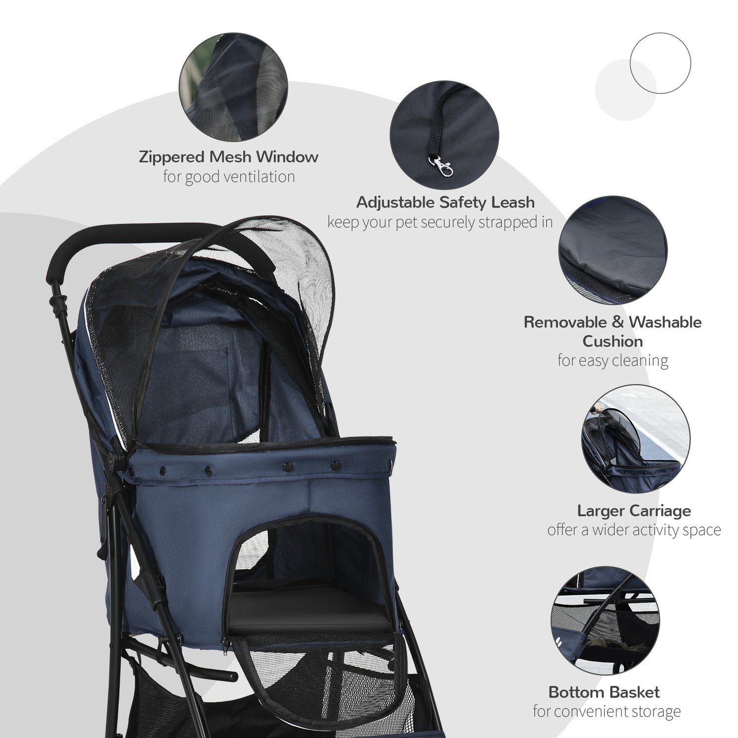 Hopfällbar husdjursvagn med dyna, nätfönster, 4 hjul