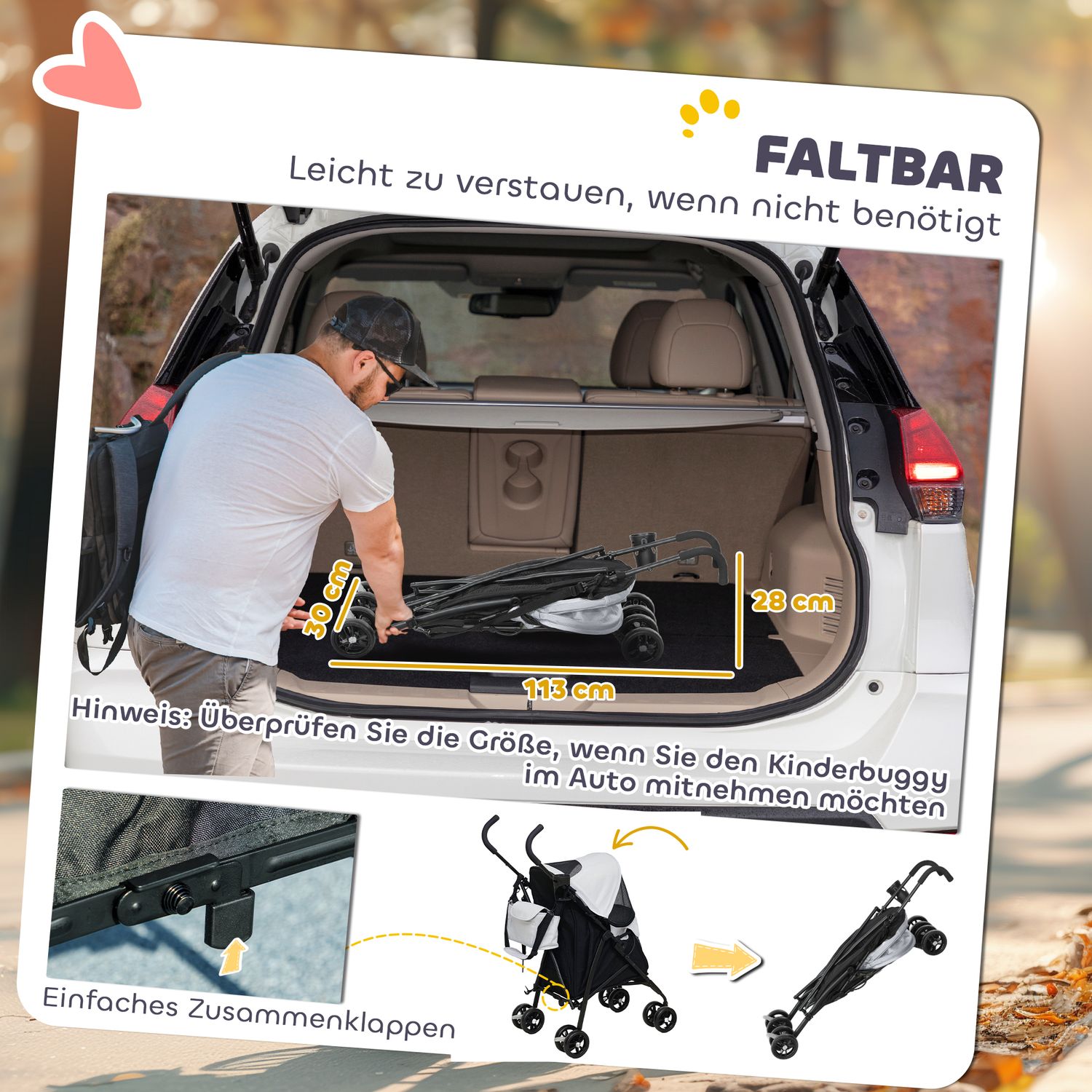 Hopfällbar husdjursvagn med nätfönster och förvaring