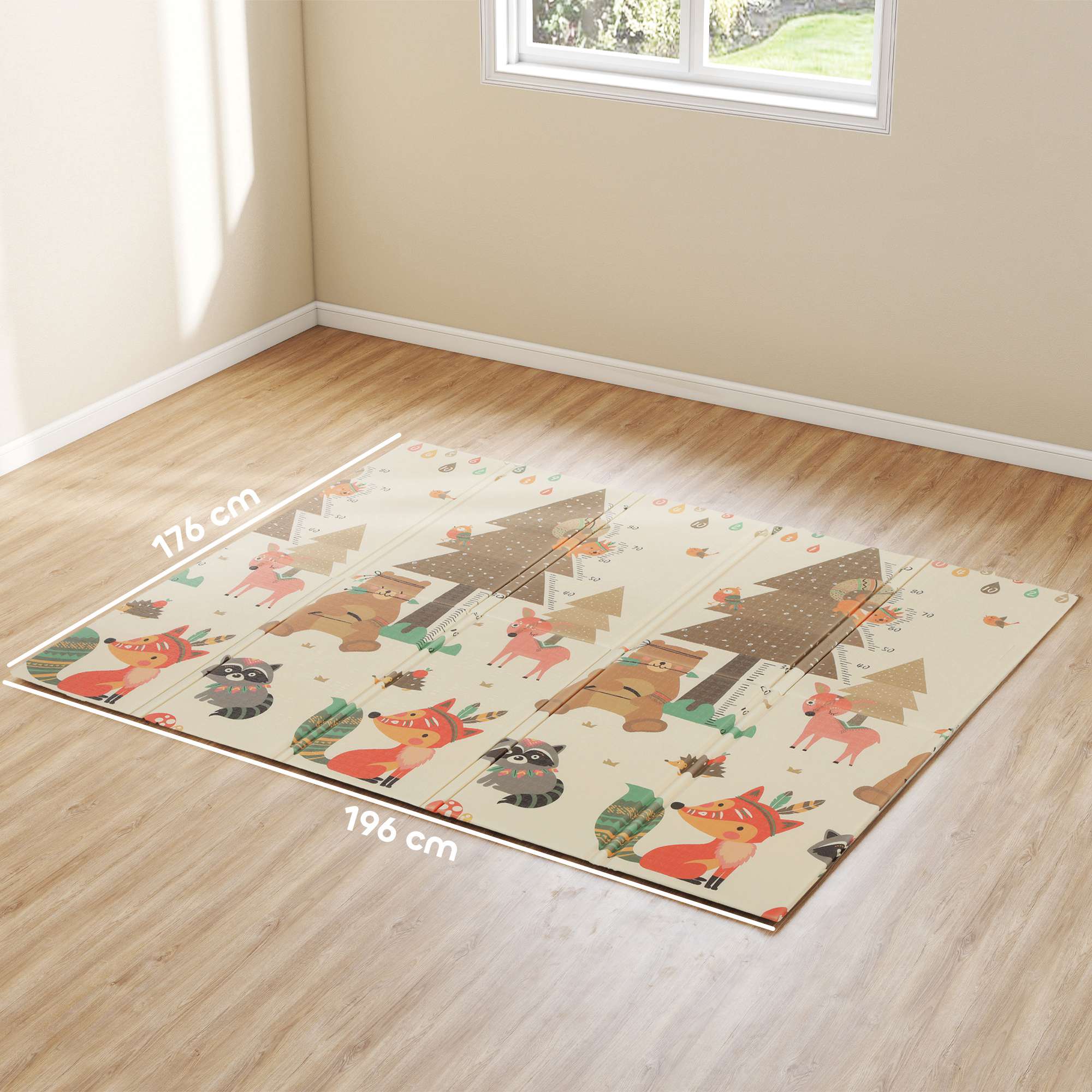 Hopfällbar lekmatta för baby, dubbelsidig, 196x176x1,5 cm