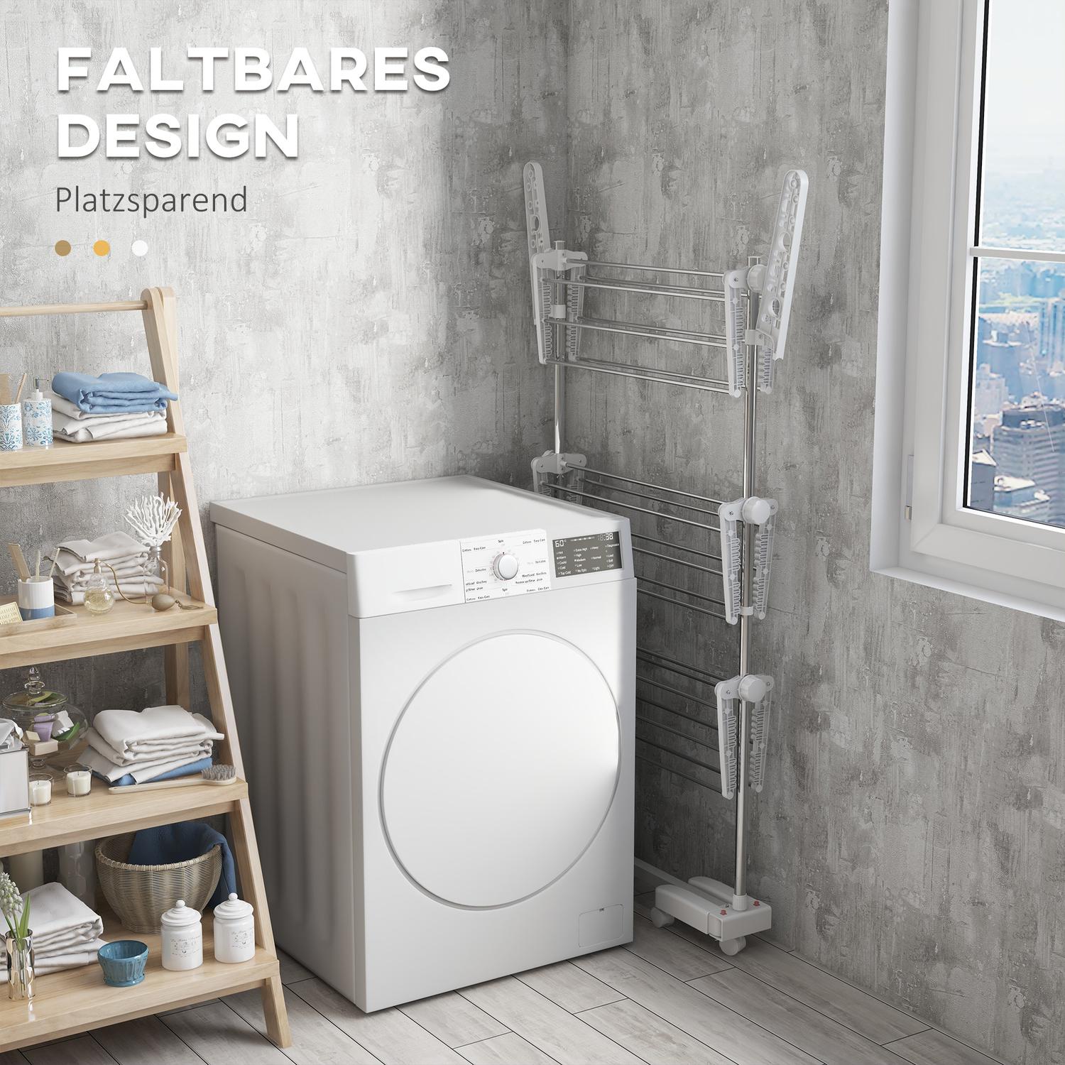 Hopfällbar mobil klädluftare, 3 nivåer, 80-142 cm Justerbar