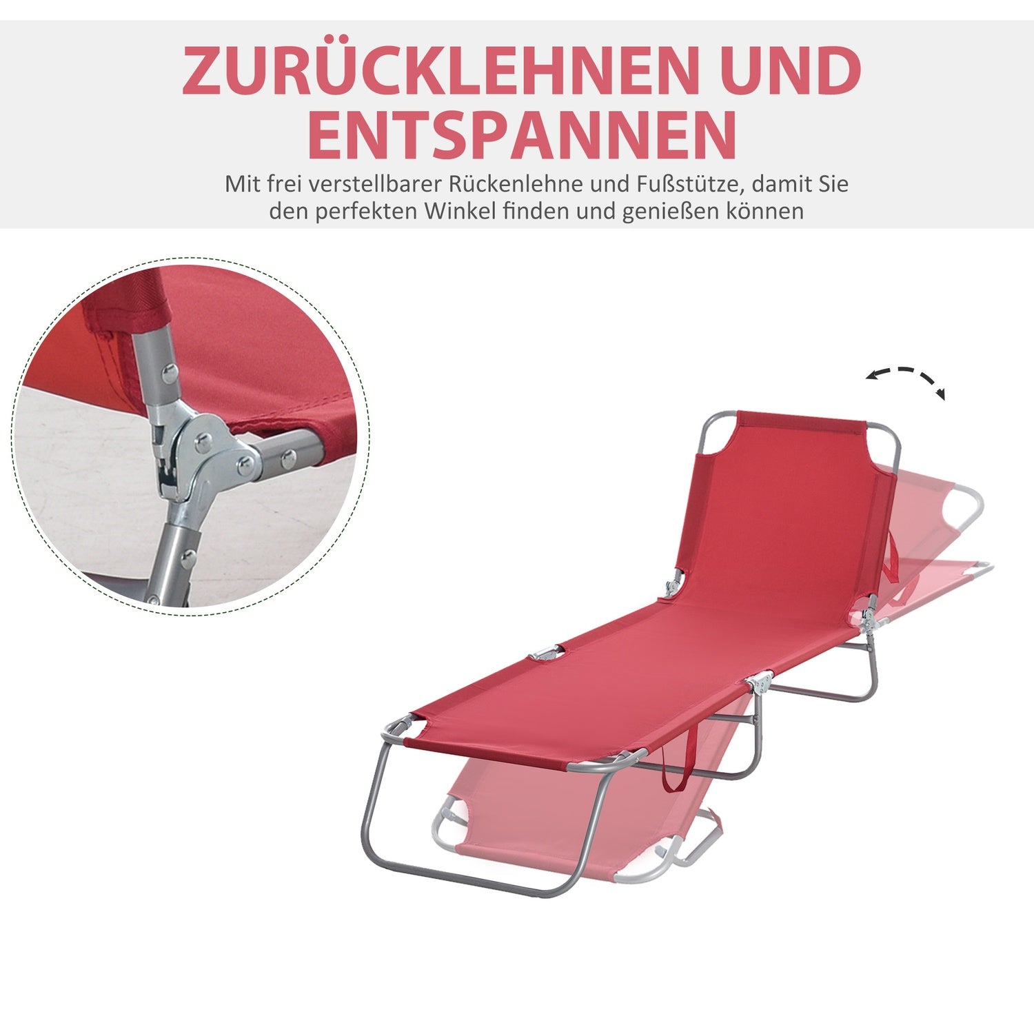 Hopfällbar solstol, 5-positionsjusterbar, väderbeständig