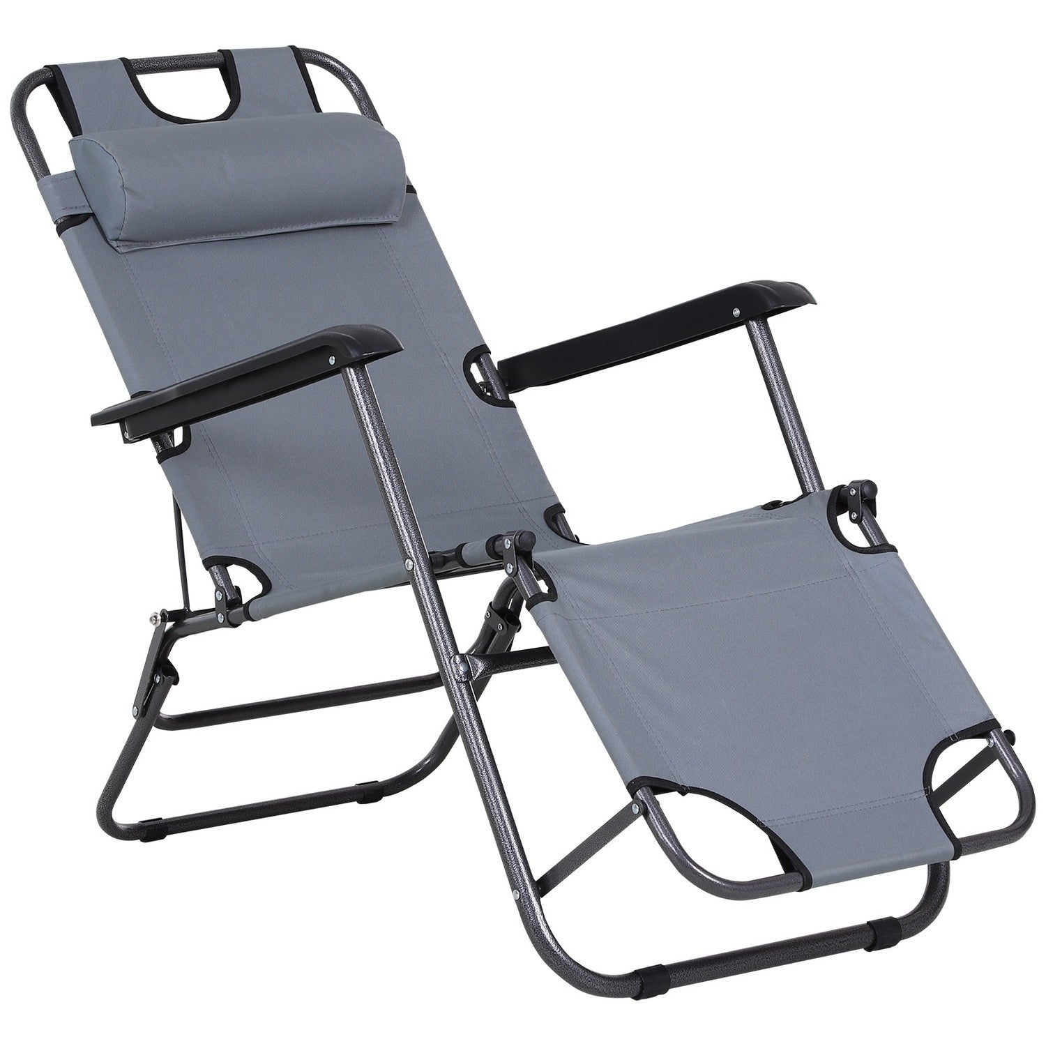 Hopfällbar solstol med kudde, metall & Oxford-tyg, grå