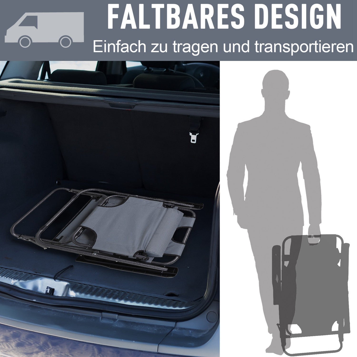 Hopfällbar solstol med kudde, metall & Oxford-tyg, grå