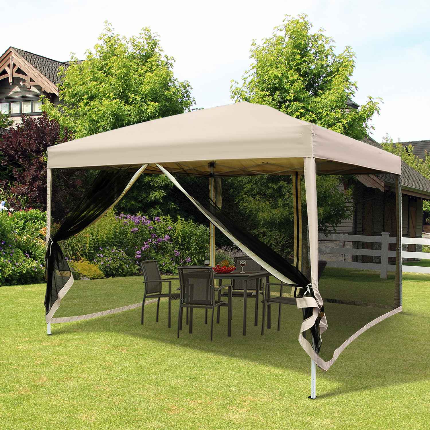 Hopfällbart Gazebo-tält med sidoväggar, Bärväska, 3x3M Beige