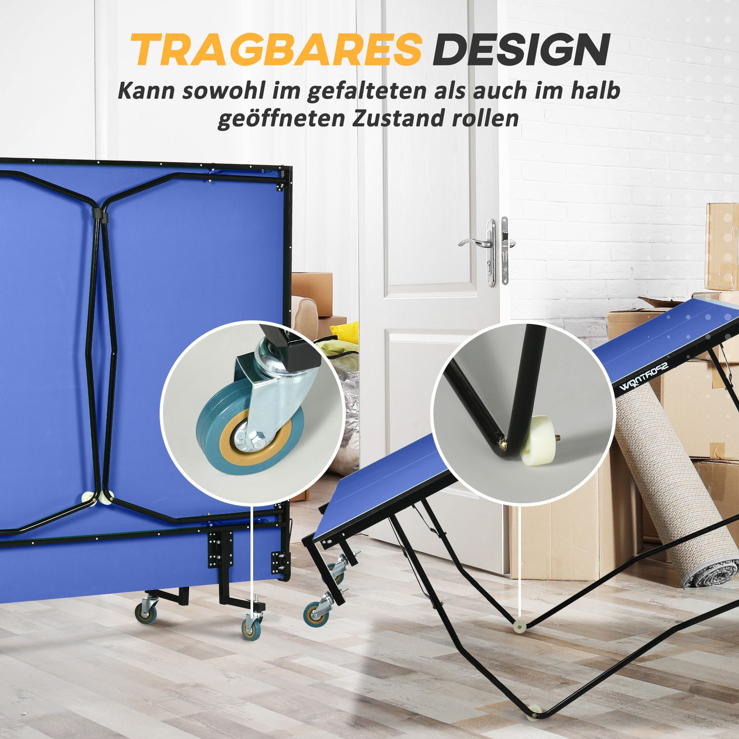 Hopfällbart bordtennisset utomhus med nät och hjul