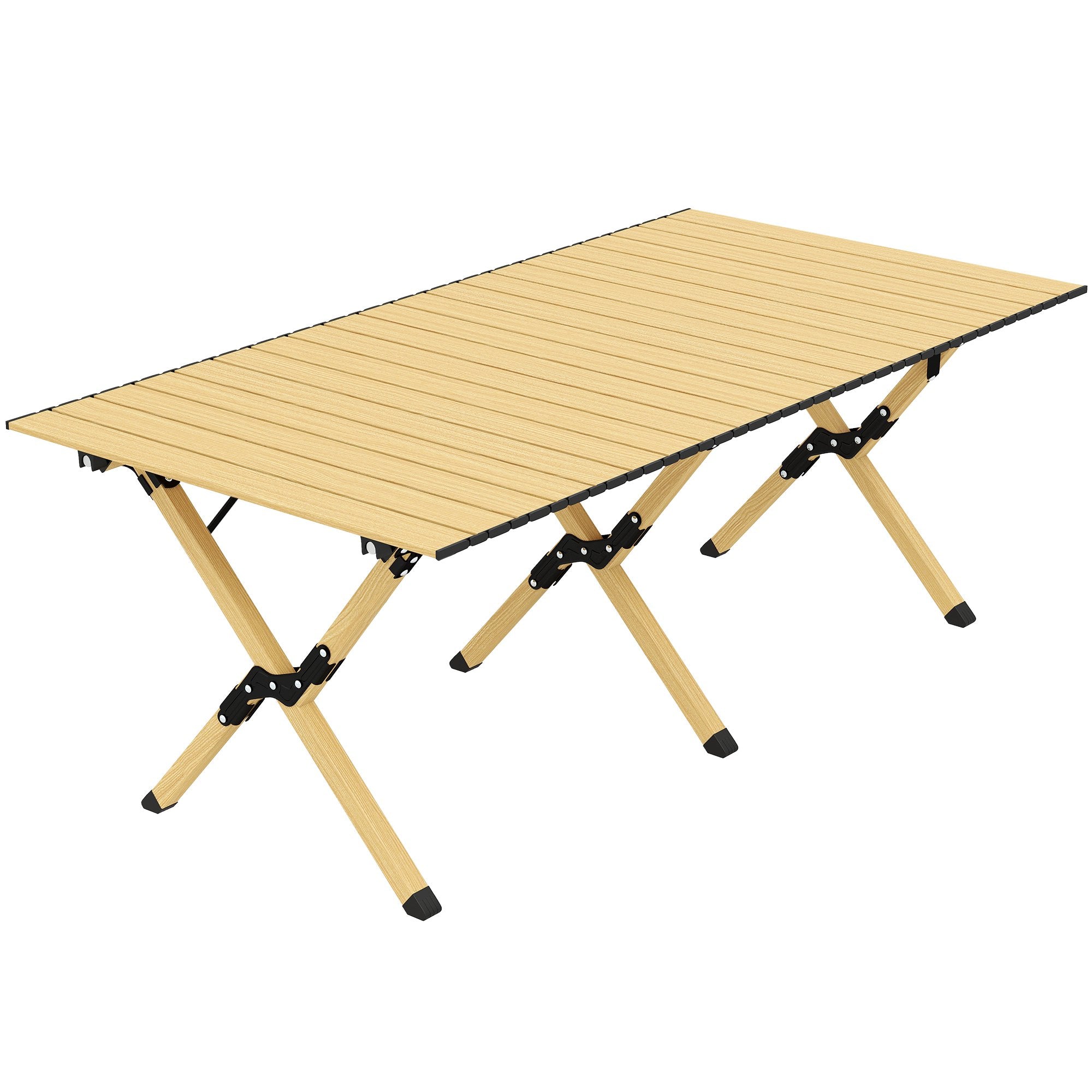 Hopfällbart campingbord i aluminium, 117x60 cm, ihopfällbart trälook