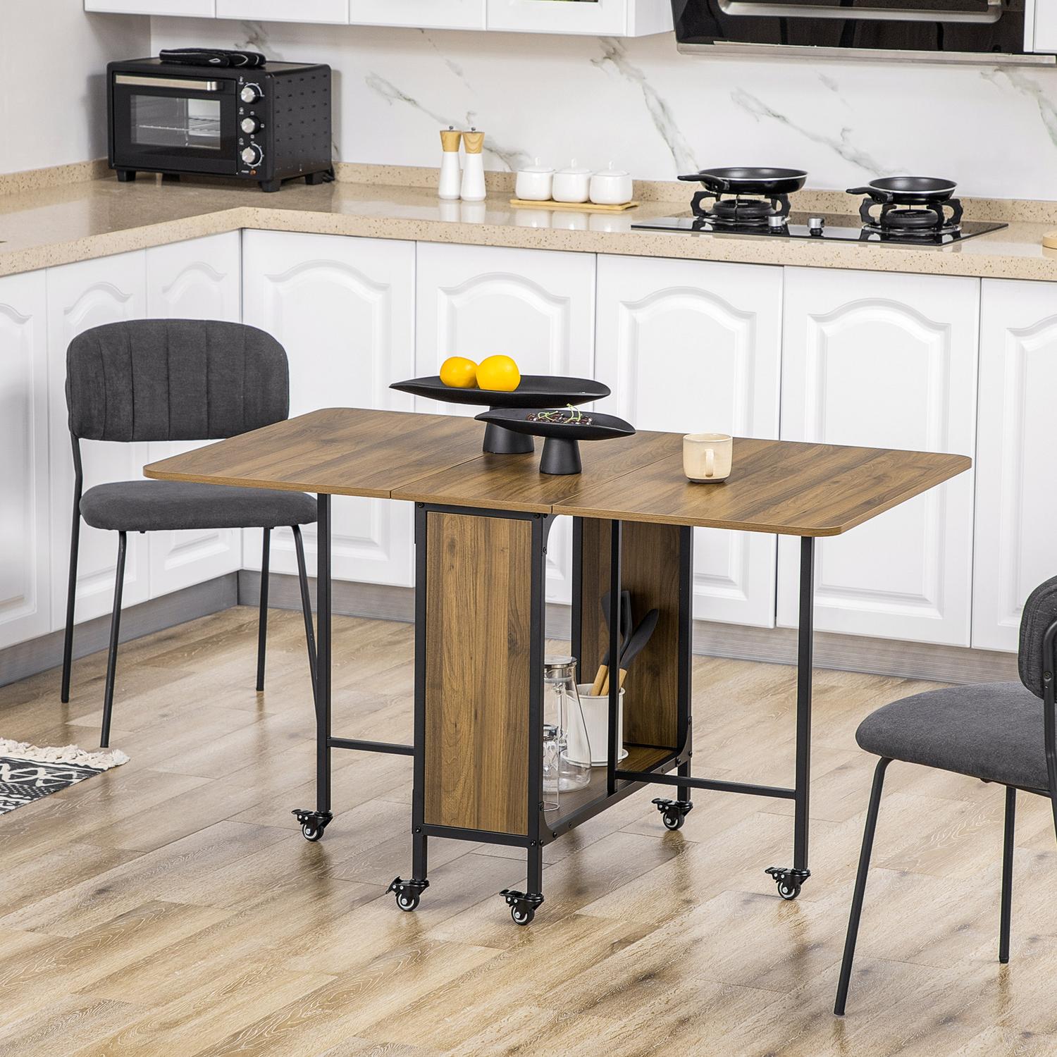 Hopfällbart matbord för 6, Kompakt & Mobilt, Ljusbrunt