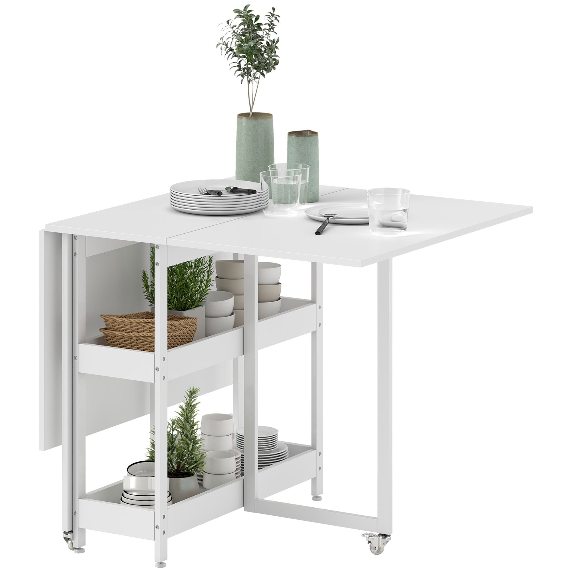 Hopfällbart matbord, industriell design, plats för 4, vit