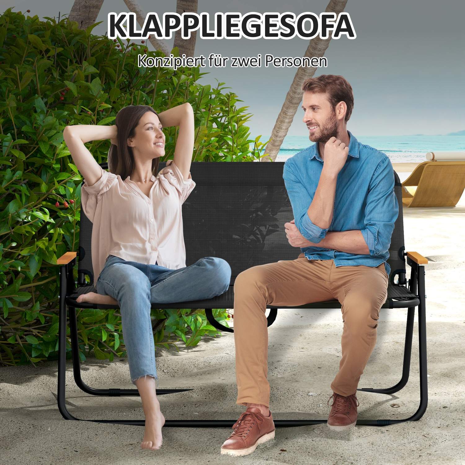 Hopfällbar trädgårdsbänk, 2-sits, 220 kg kapacitet, svart nät