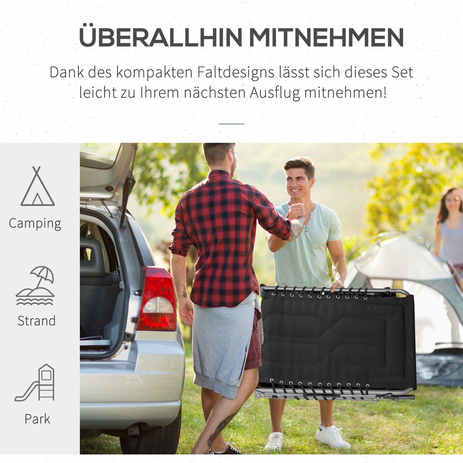 Hopfällbar trädgårdssolstol med kudde, justerbart ryggstöd