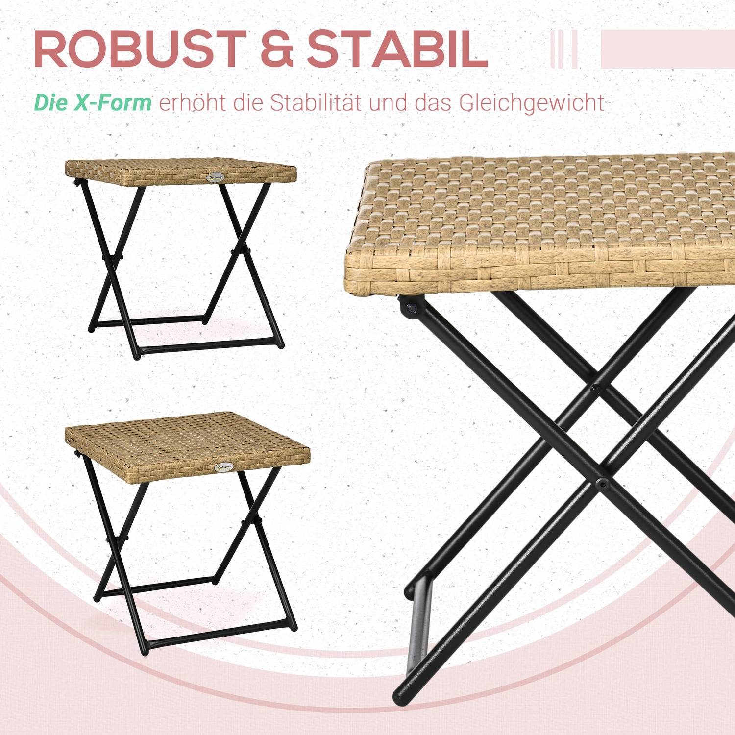 Hopfällbart trädgårdssidobord i polyrattan, metall, 40x40x40Cm