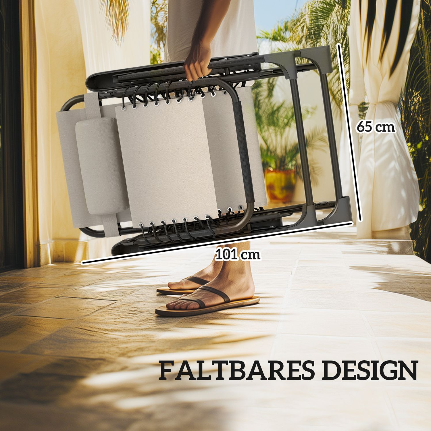 Hopfällbar utomhusstol, 3-delad med kuddar och bord