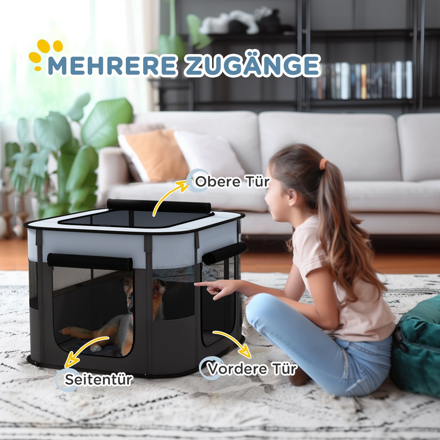 Hopfällbar valplekhage med dörrar för små hundar, inomhus/utomhus