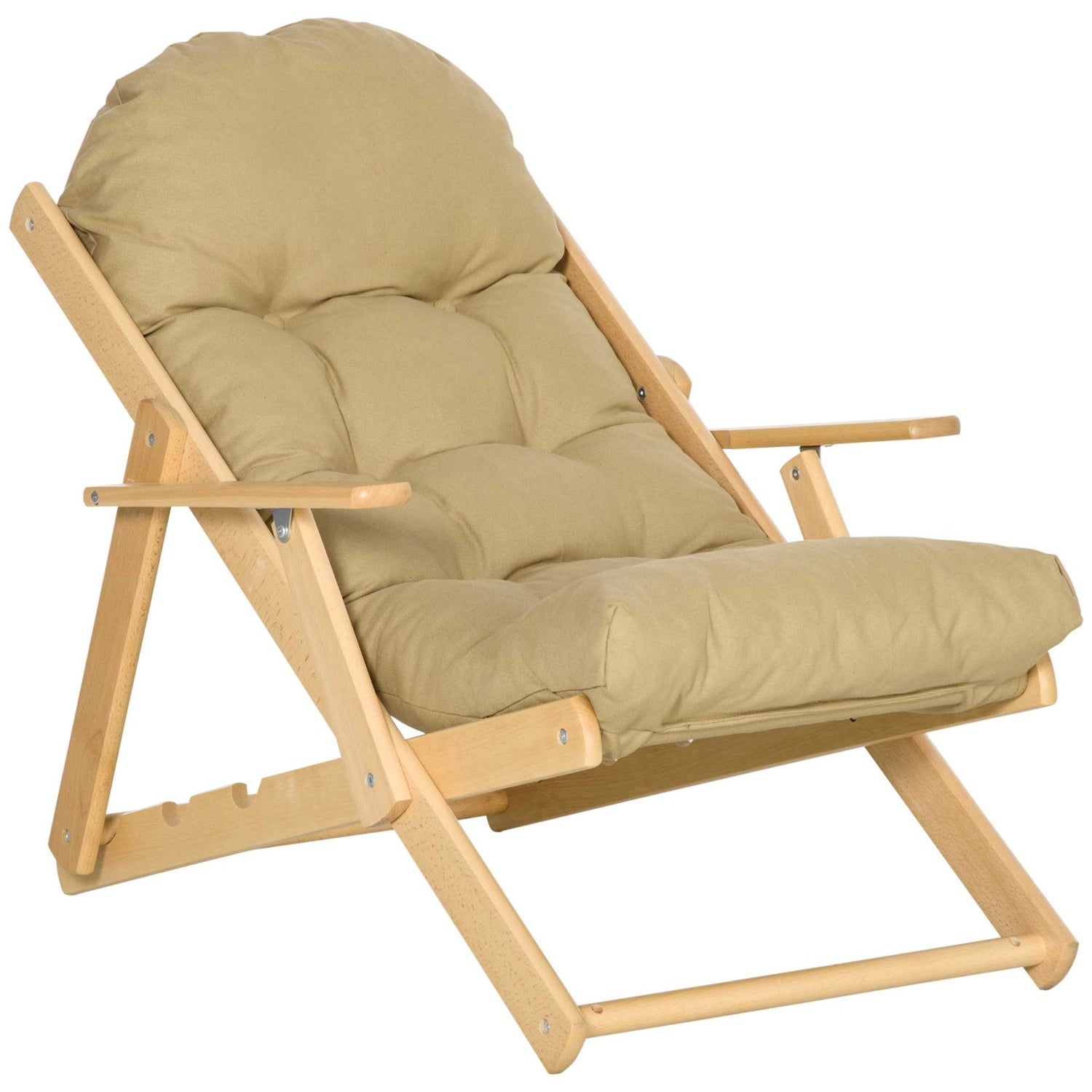 Opvouwbare ligstoel, linnen bekleding, beukenhout, bruin
