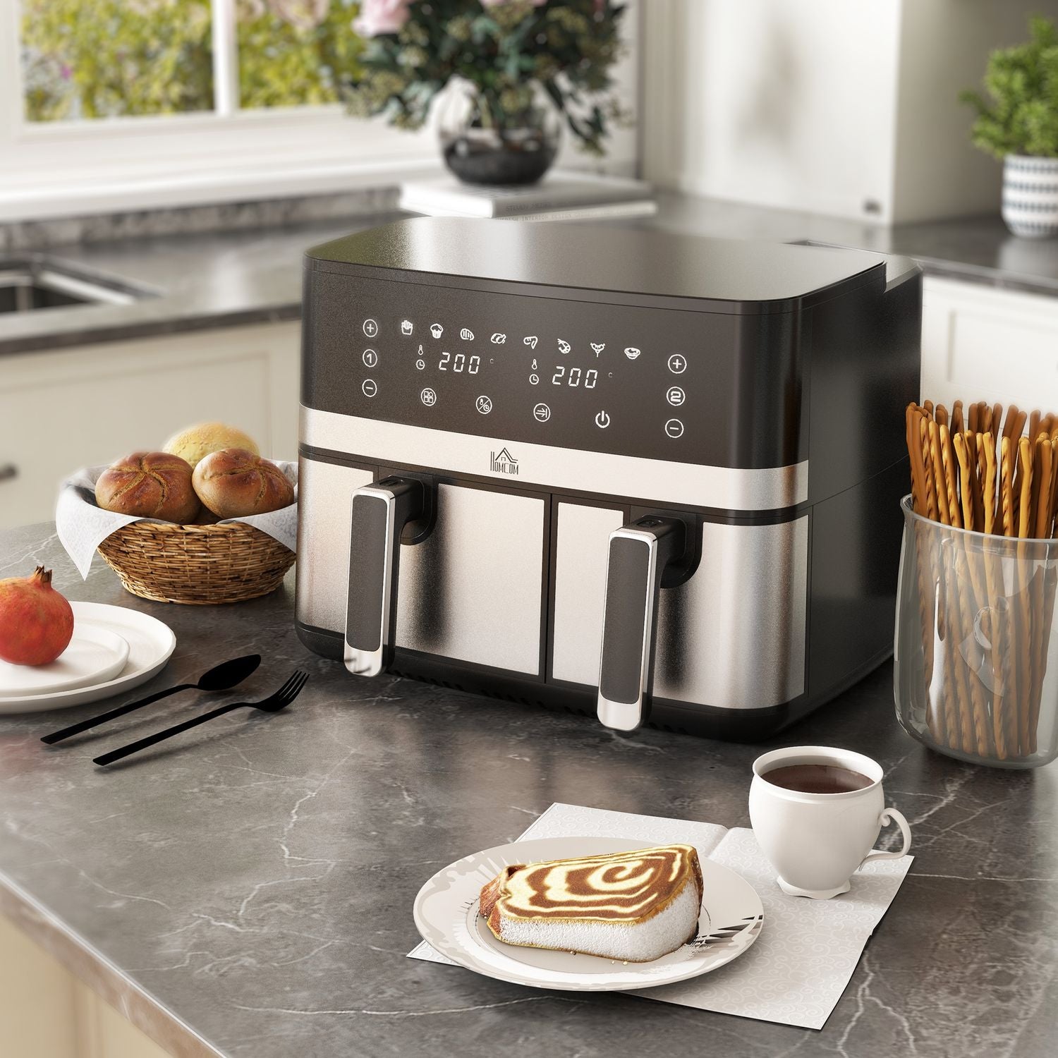 Hot Air Fryer 8,5L – Dubbel kammare, non-stick, smart timer