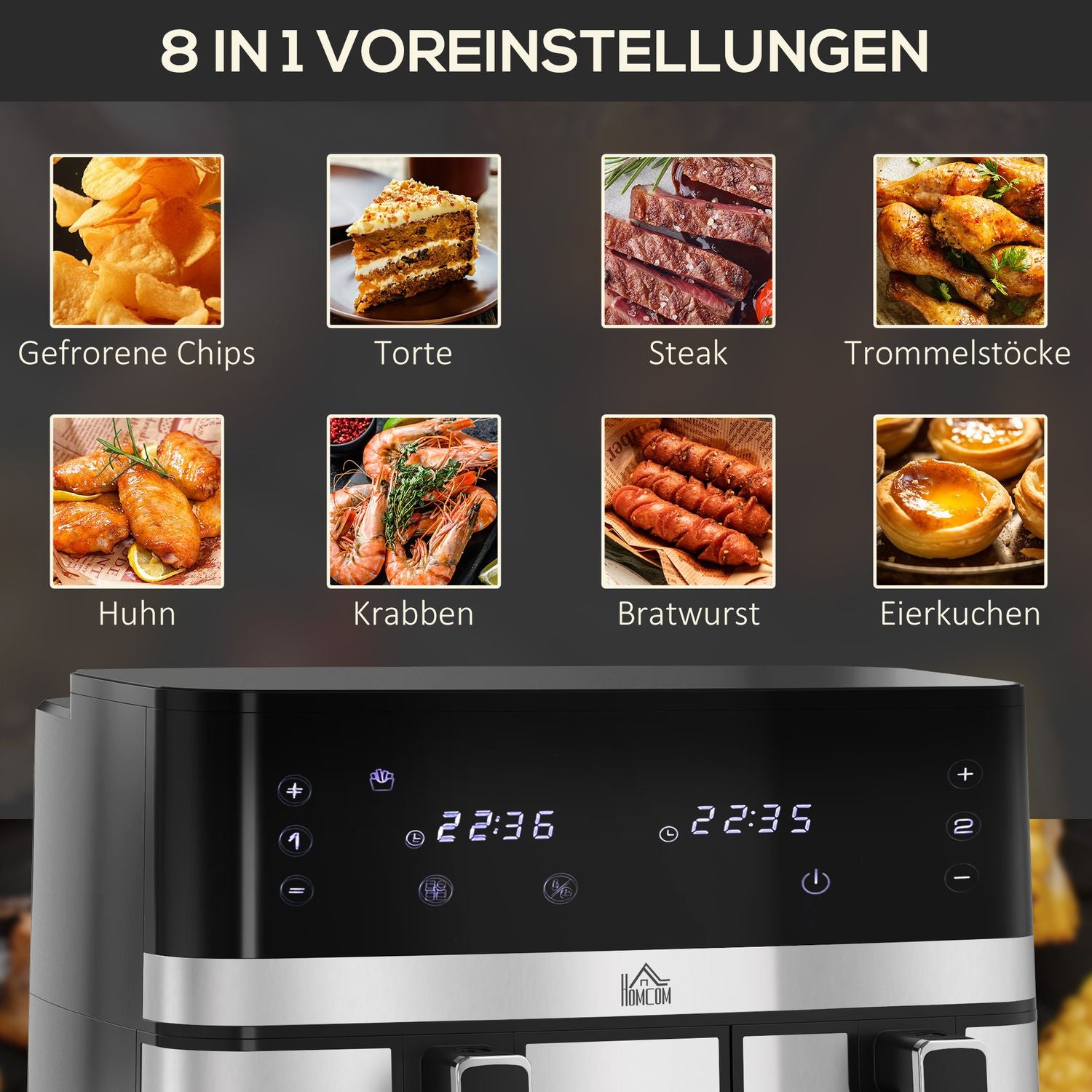 Hot Air Fryer 8,5L – Dubbel kammare, non-stick, smart timer