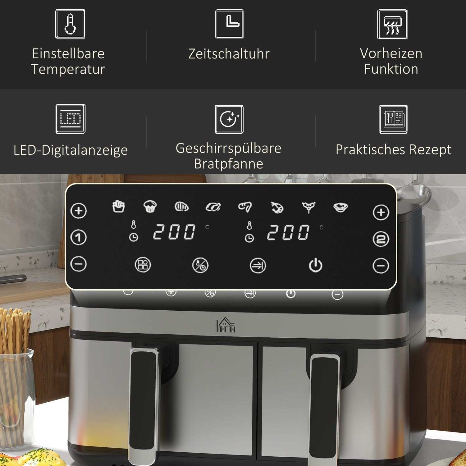 Hot Air Fryer 8,5L – Dubbel kammare, non-stick, smart timer