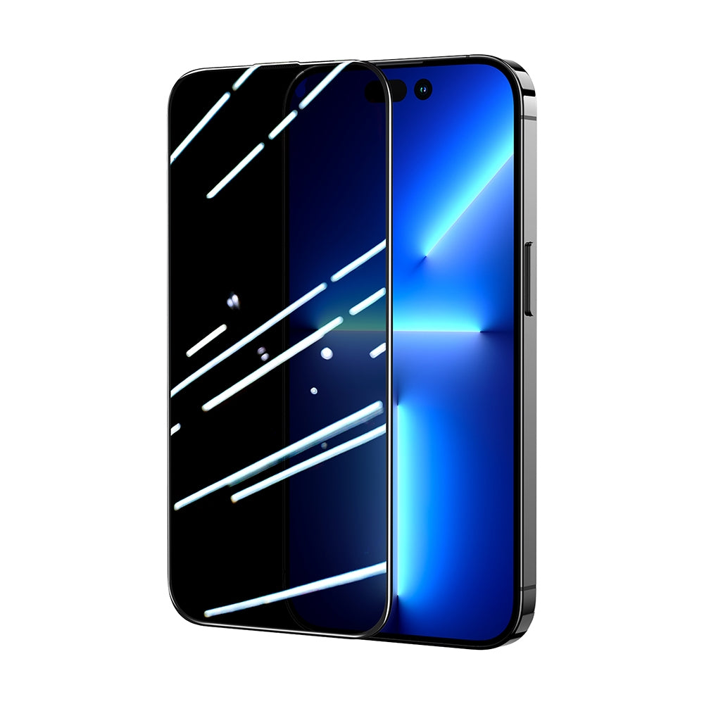 Härdat glas för iPhone 14 Pro med Anti-Spy filter för hela skärmen med en transparent ram