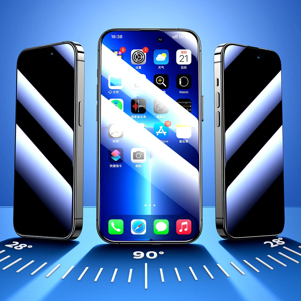 Härdat glas för iPhone 14 Pro med Anti-Spy filter för hela skärmen med en transparent ram