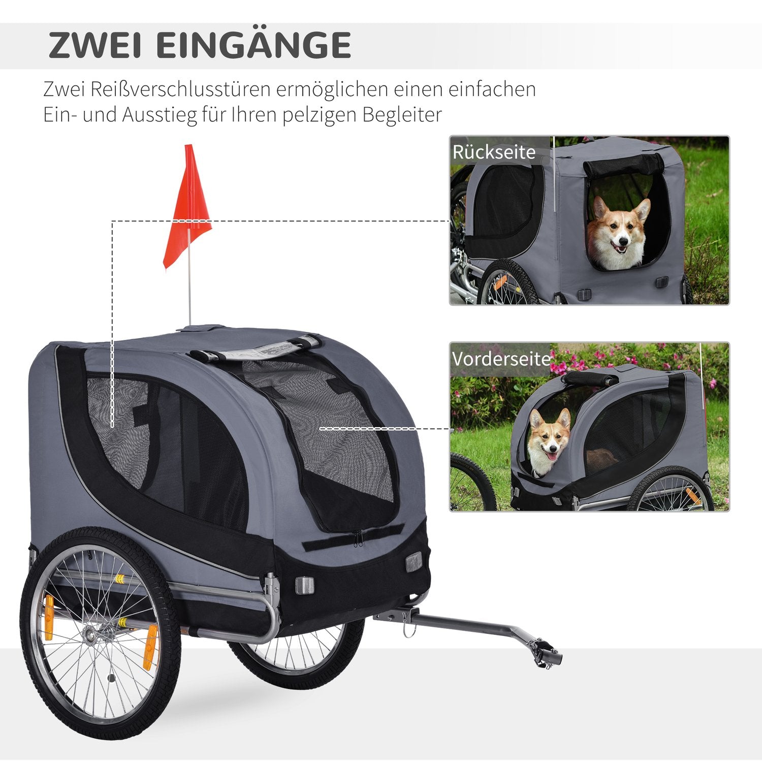 Hundcykelvagn, Grå/Svart, 130x73x90 cm Transporter