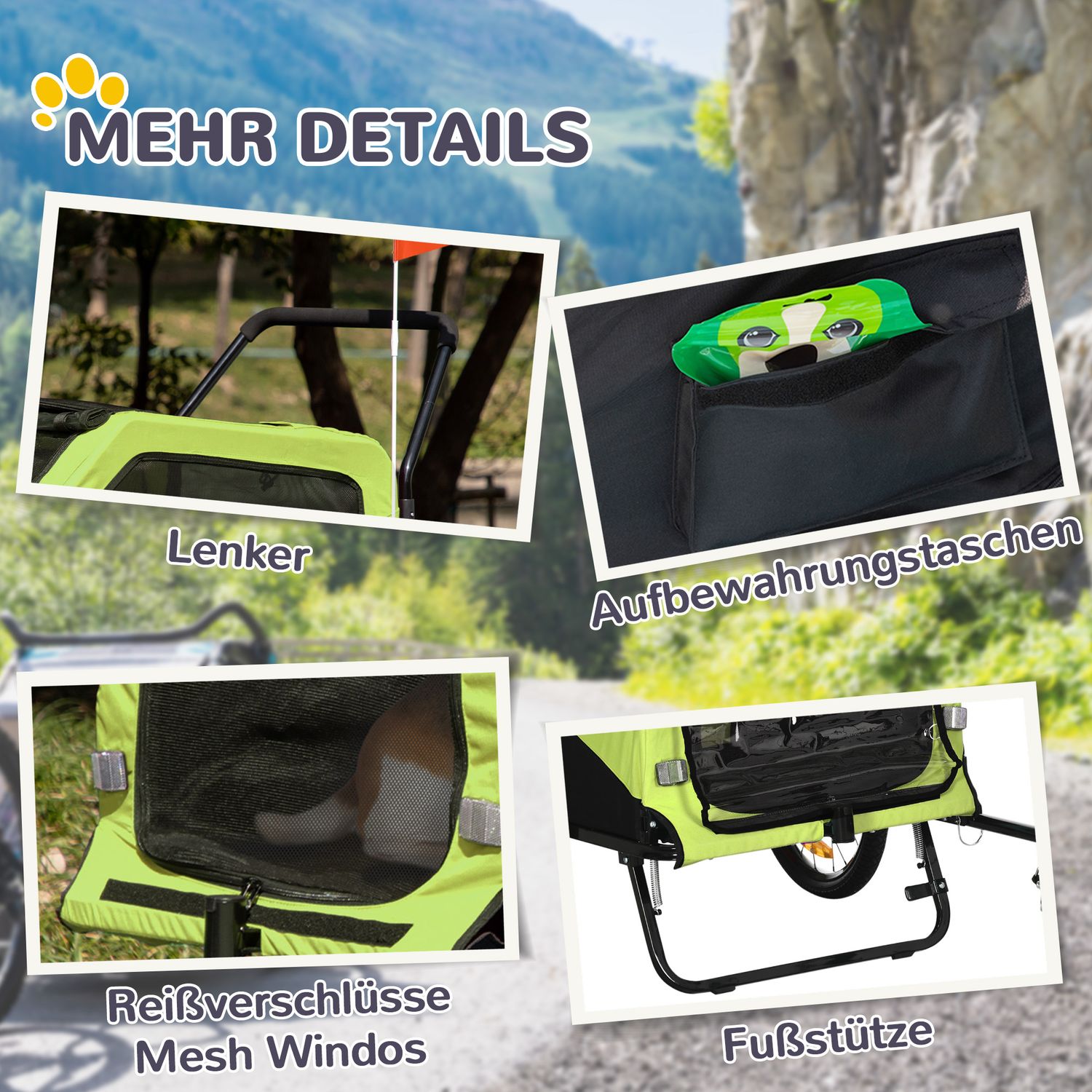 Hundcykelvagn & barnvagn, reflekterande, 30 kg kapacitet