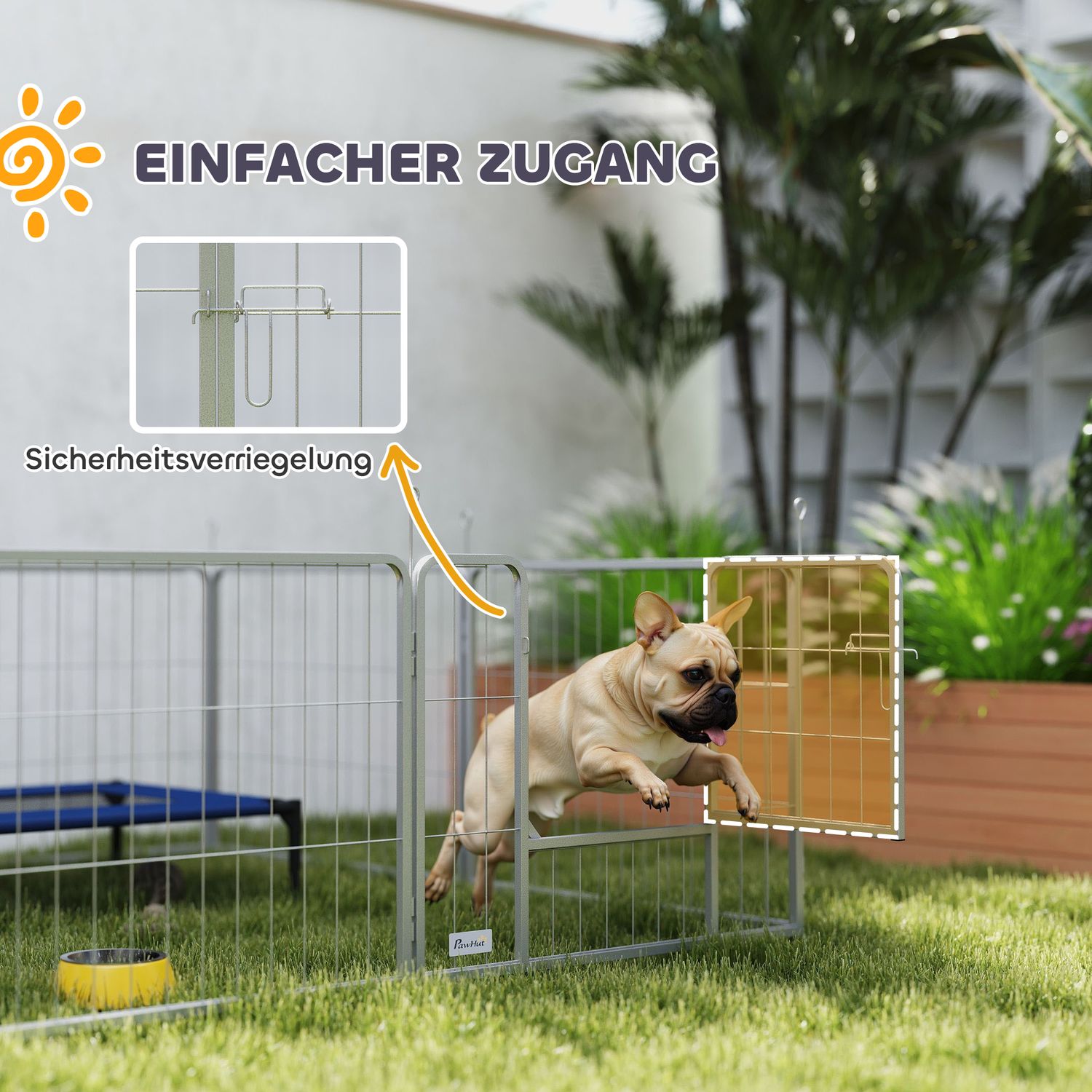 Hundlekhage i stål, 60 cm, 8-delad, med dörr för små husdjur