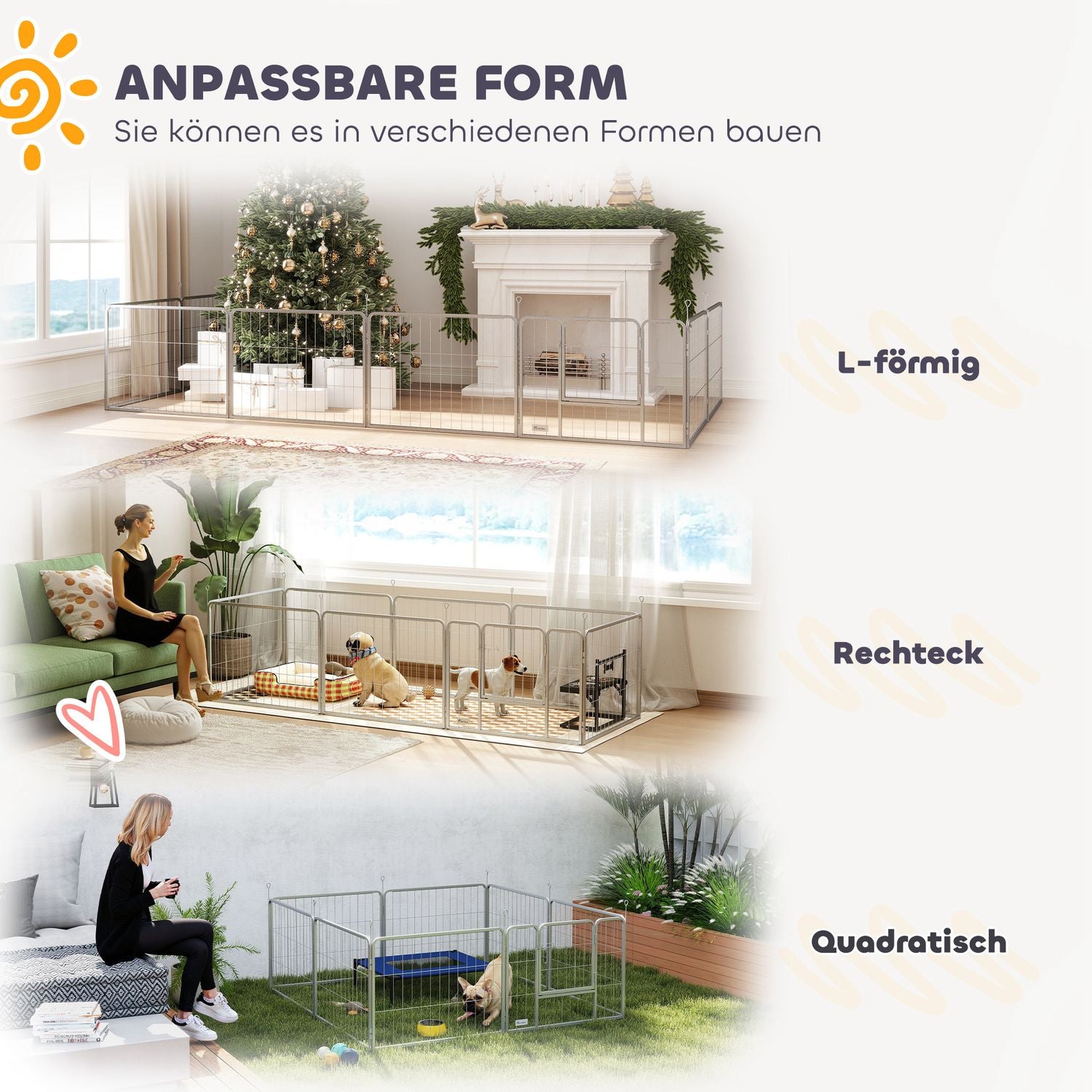 Hundlekhage i stål, 60 cm, 8-delad, med dörr för små husdjur