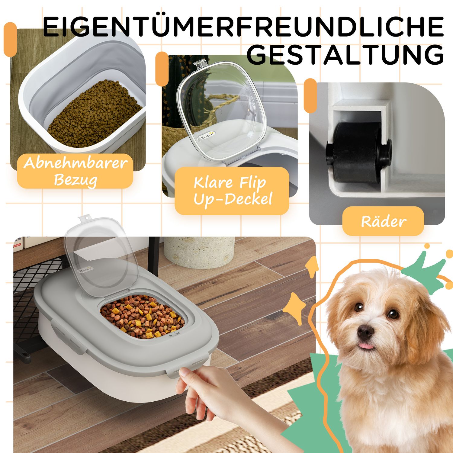 Hundmatsbehållare, 25L, hopfällbar med hjul och lock