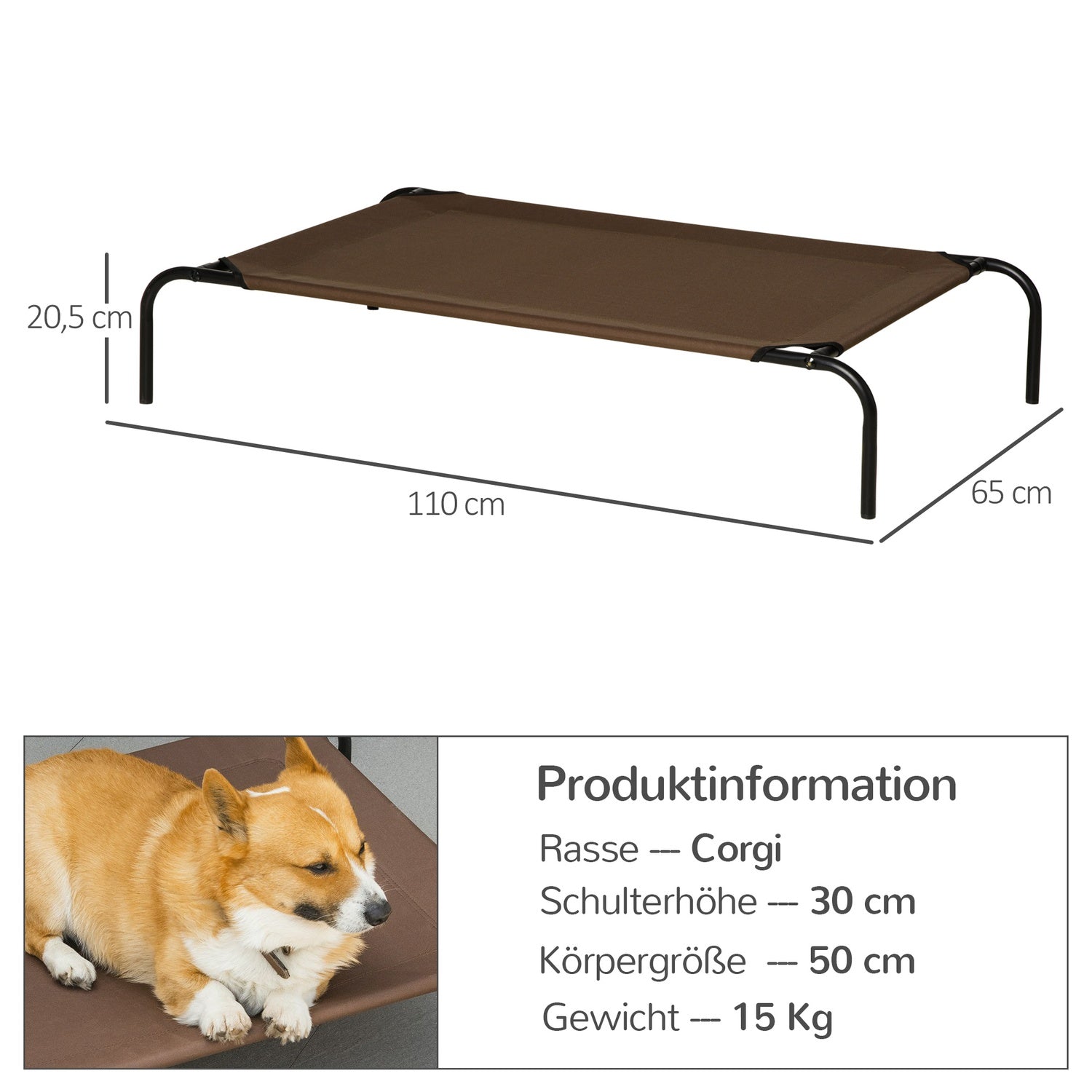 Hund- och kattsäng utomhus med reservöverdrag, 110x68x20 cm