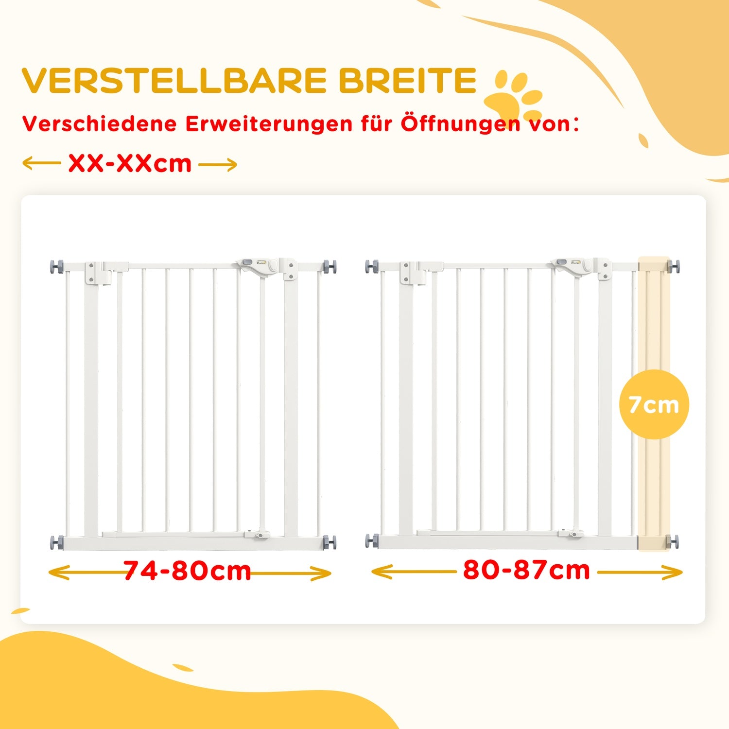 Hundskyddsgrind, 74-87cm, Trappbarriär, Ingen borr, Vit