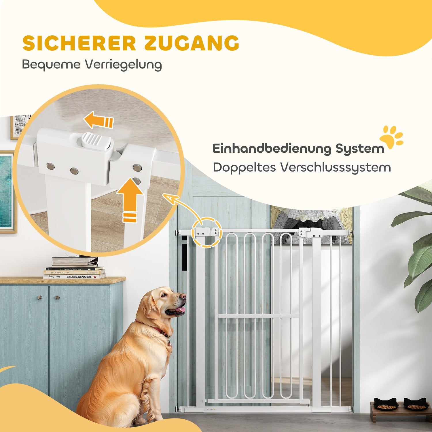 Hundskyddsgrind i vit stål – 76-104 cm, ingen borrinstallation