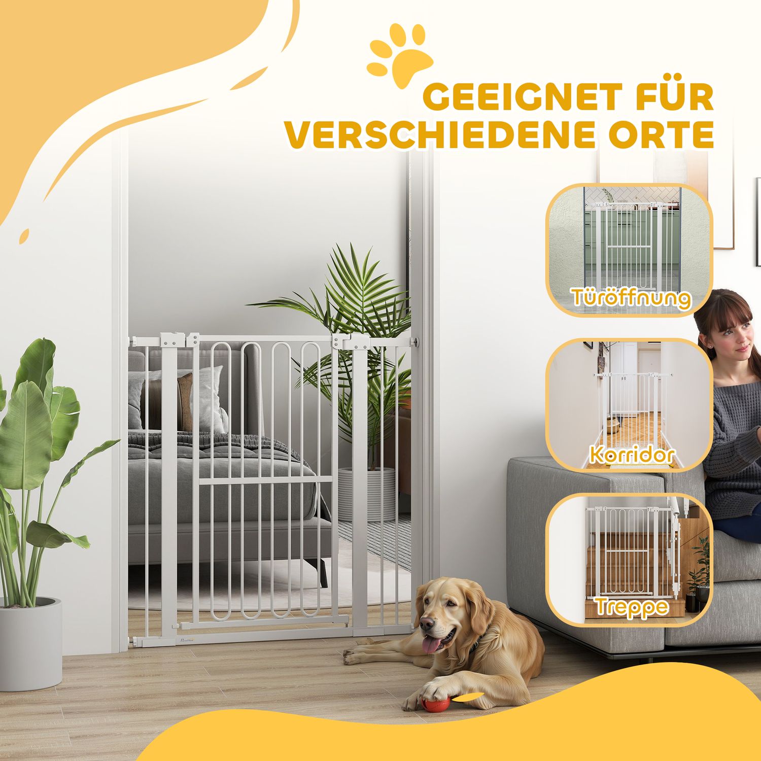 Hundskyddsgrind i vit stål – 76-104 cm, ingen borrinstallation