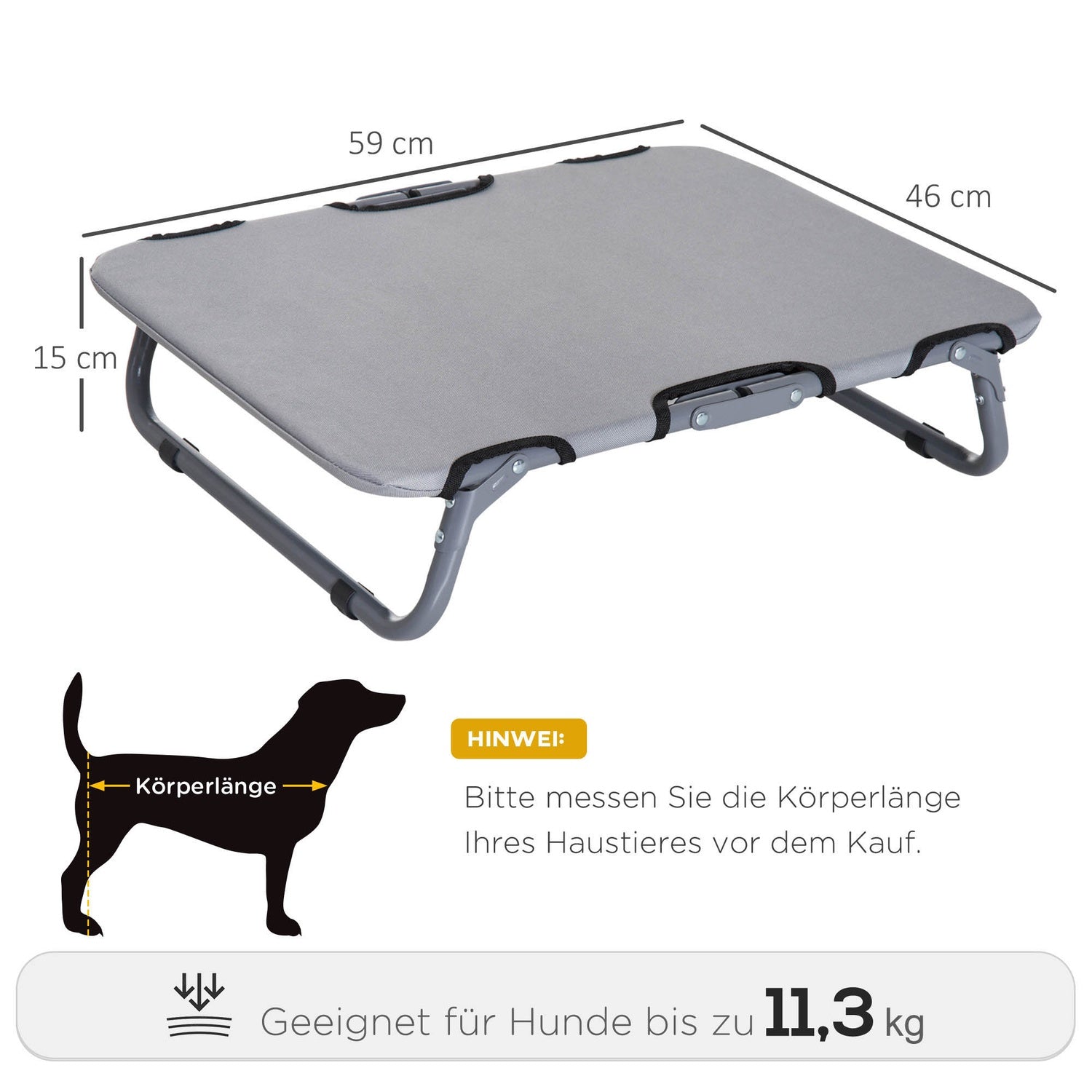 Utomhussäng för hund och katt, hopfällbar, grå, 59x46x15 cm