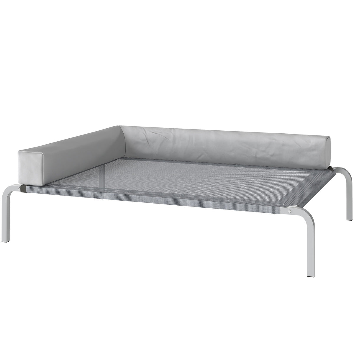 Hundsäng utomhus, upphöjd hundsäng för medelstora hundar, med L-formad kudde 110x75x30 cm, ljusgrå