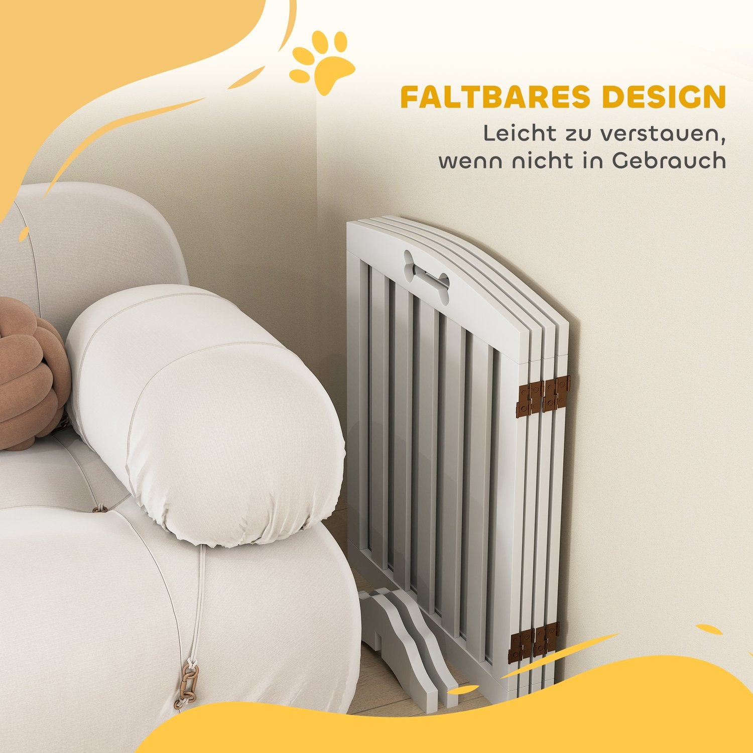 Hundspärrport, hopfällbar, 4-delad, 207,5 x 61 cm, vit