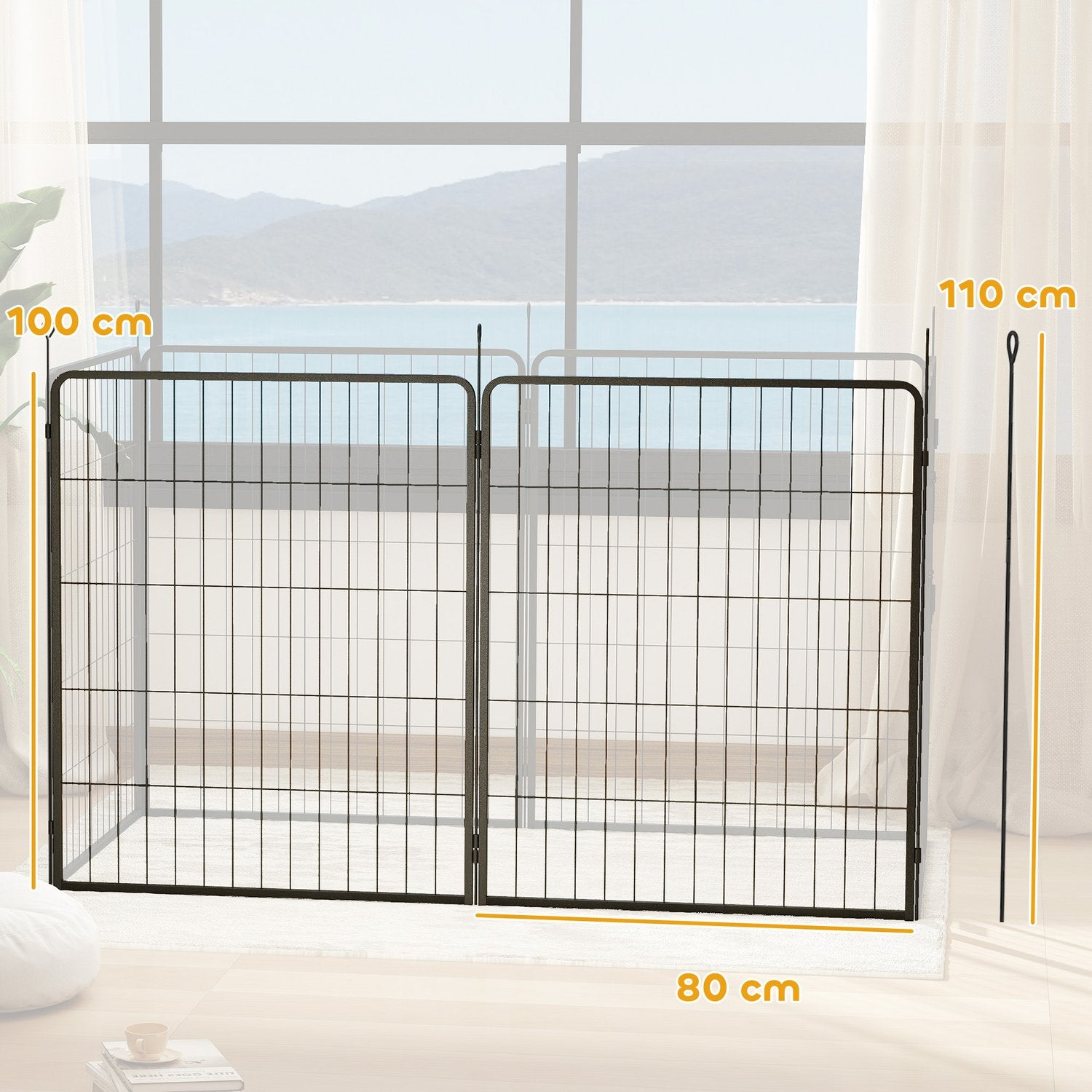 Hundstaket för utomhusbruk, set om 2, stål, 80x100 cm, svart