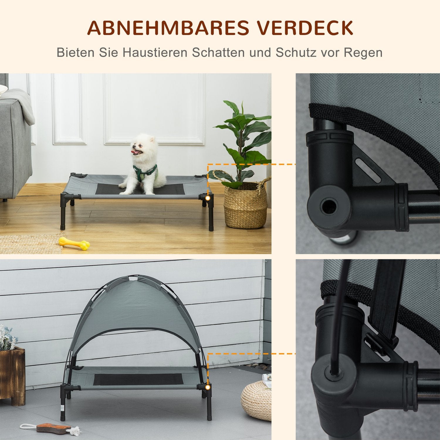 Hundstol utomhus med tak – Andningsbart tyg, grå