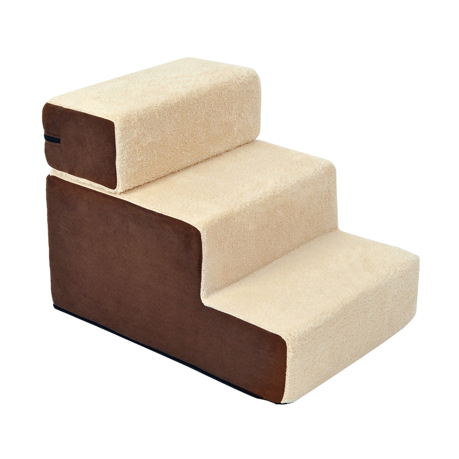 Husdjurstrappa, 3-stegs plyschbeige, 54x40x39 cm
